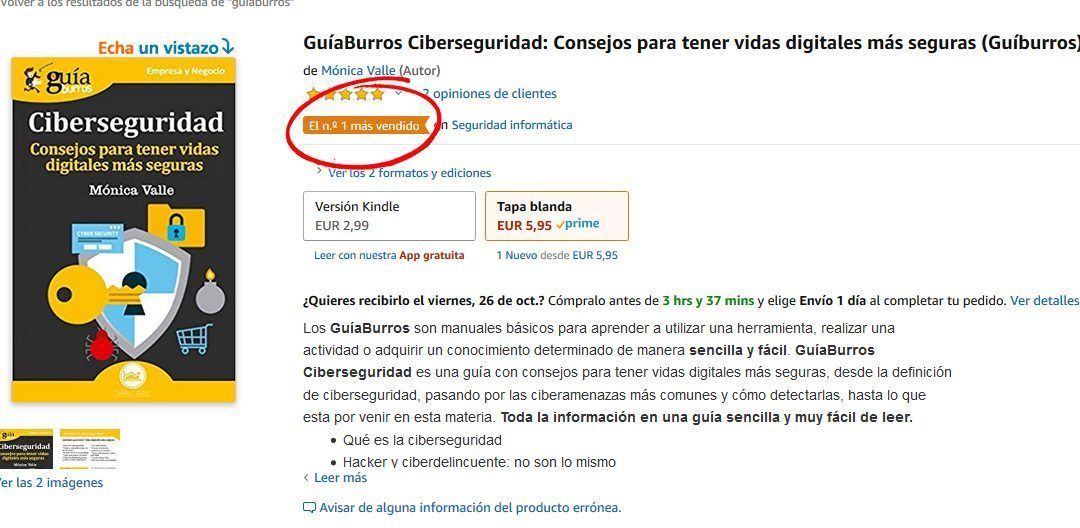 GuíaBurros Ciberseguridad, Nº1 en ventas en Amazon